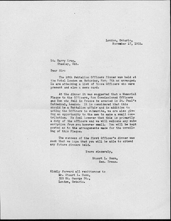 Letter, 1931, 18th Battalion reunion, p. 1